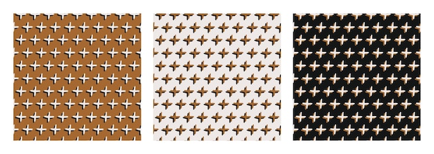 Modello senza cuciture stabilito astratto delle croci di doodle 3d su sfondo nero e chiaro senape must