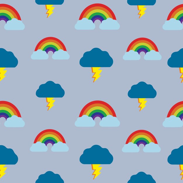 Modello senza cuciture sveglio con arcobaleno e nuvole. Illustrazione vettoriale per carte, poster, volantini, ragnatele.