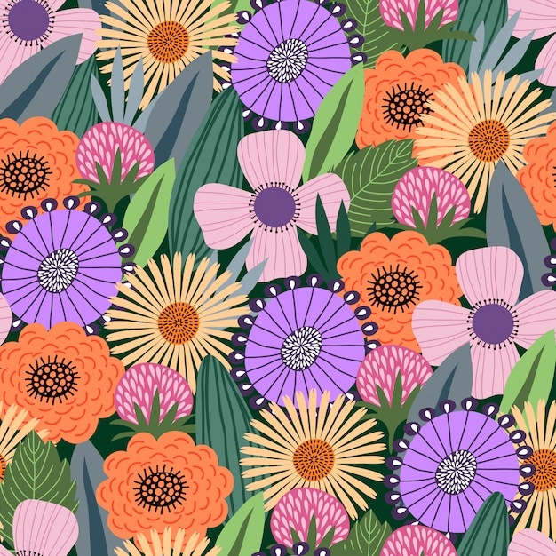 Modello senza saldatura con fiori carino doodle