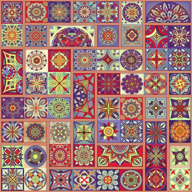 Modello senza soluzione di continuità Elementi decorativi di piastrelle patchwork d&#39;epoca.