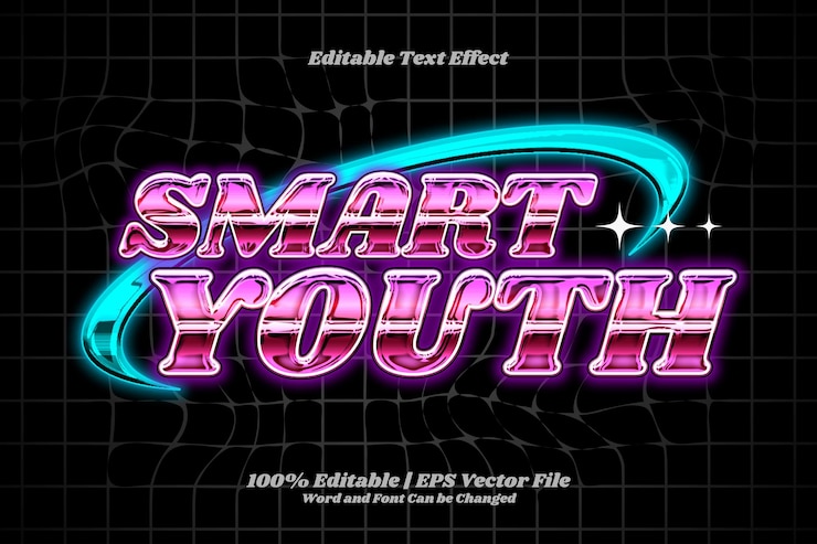 Vettore modello smart youth gradient y2k testo modificabile stile di effetto