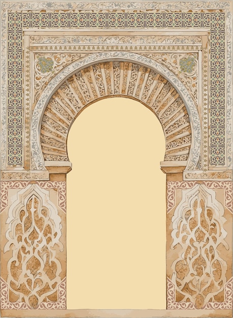 Modello tradizionale di arabeschi nell'arco dell'Andalusia con illustrazione per l'invito
