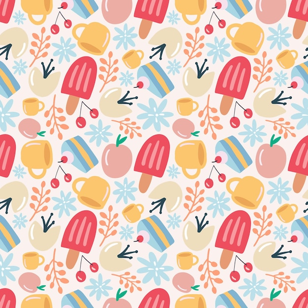 Modello unico di disegno a mano da dessert con icone ed elementi di design