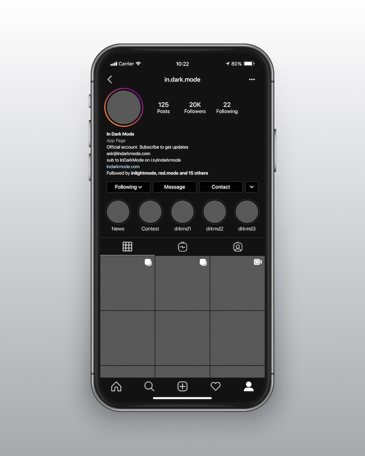 Vettore modello ux ui modalità oscura di instagram