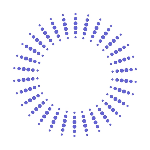 Modello vettoriale con cornice circolare a spirale punteggiata blu