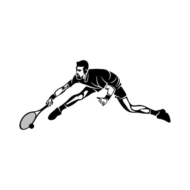 Modello vettoriale del logo stilizzato del giocatore di tennis Simbolo dell'illustrazione Design della silhouette