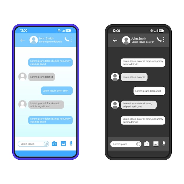 Modello vettoriale dell'interfaccia chat per smartphone