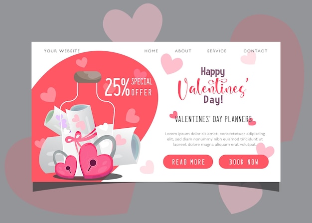Modello vettoriale della pagina di destinazione web di San Valentino