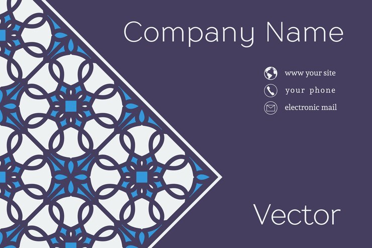 Vettore modello vettoriale di biglietto da visita arabo vintage ornamentale con sfondo a mosaico e icone di contatto