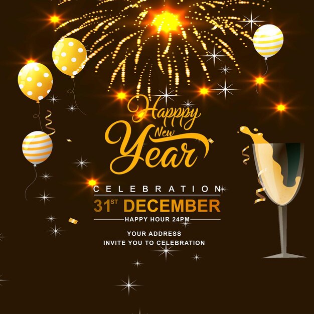Modello vettoriale di copertina di manifesto per la celebrazione della festa di Capodanno