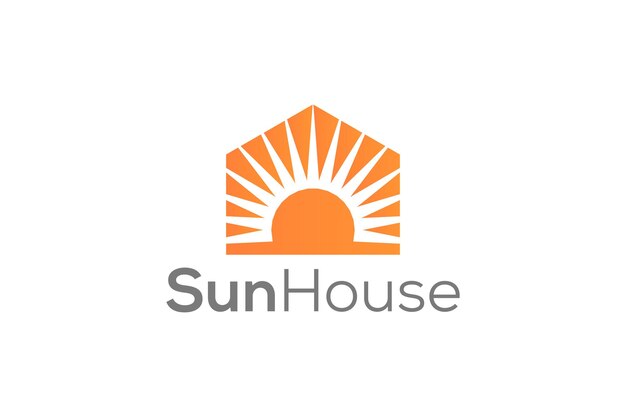 Modello vettoriale di design del logo Sun and House minimale e professionale