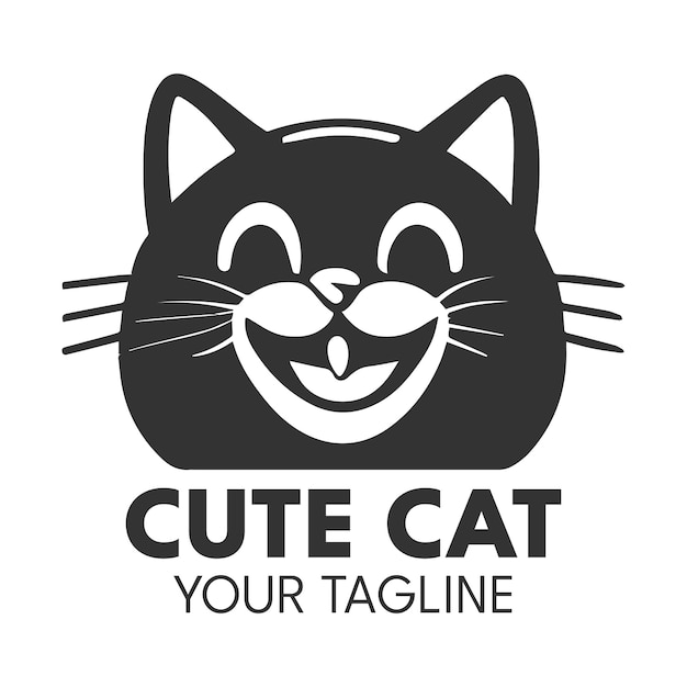 Modello vettoriale di disegno del logo del gatto carino