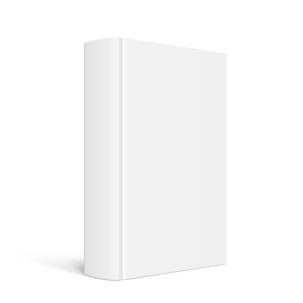 Modello vettoriale di libro in piedi con copertina bianca isolata Catalogo di libri a copertina rigida verticale chiusa o modello di rivista su sfondo bianco Illustrazione 3D Perspettiva diminuente