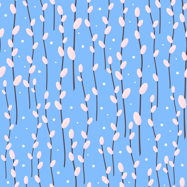 Modello vettoriale di pasqua senza soluzione di continuità con il salice rosa Trama floreale senza fine per i poster dei biglietti di auguri di progettazione