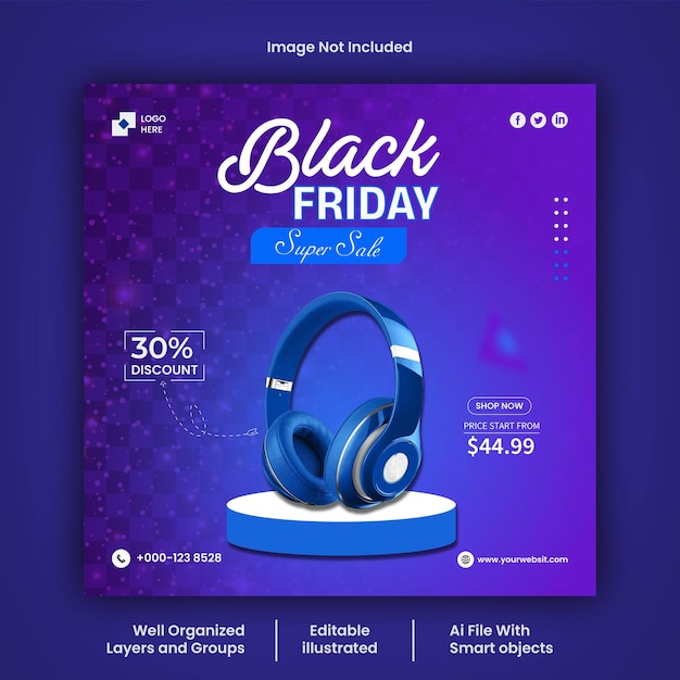 Modello vettoriale per la progettazione dei post sui social media del Black Friday