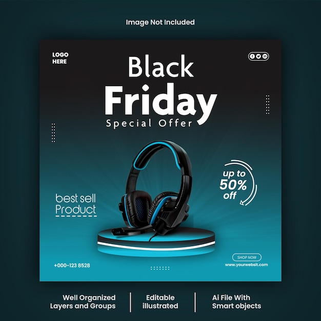 Modello vettoriale per la progettazione dei post sui social media del Black Friday