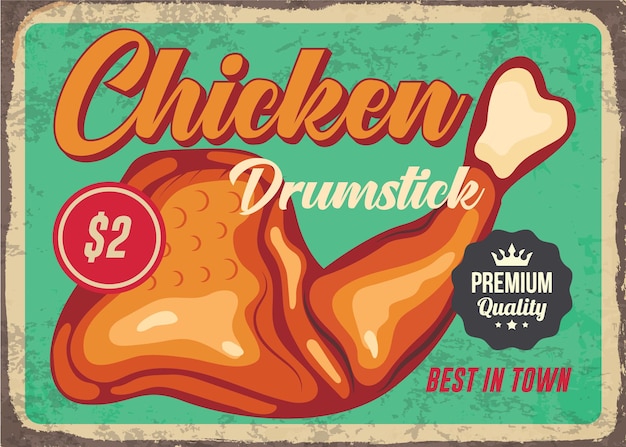 Modello vettoriale poster promozionale retrò con coscia di pollo arrosto