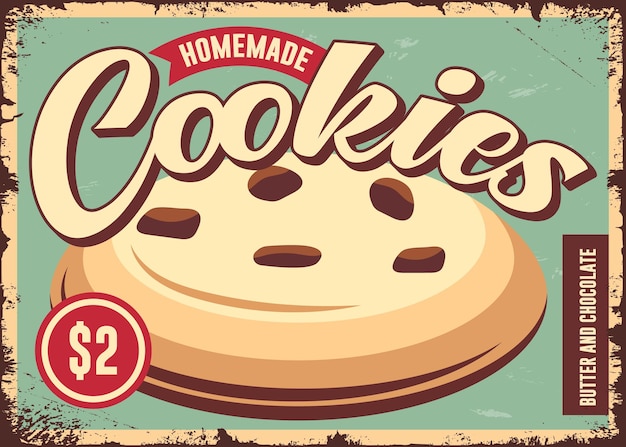 Modello vettoriale poster retrò per biscotti fatti in casa
