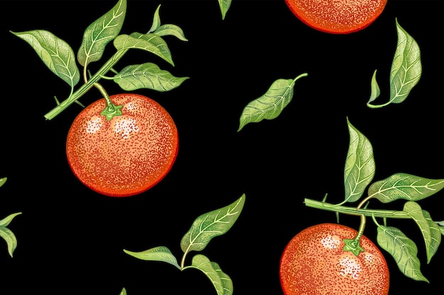 Modello vettoriale realistico senza soluzione di continuità con frutti e foglie di mandarini