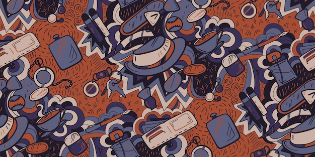 Modello vettoriale senza cuciture Doodle da uomo con vari accessori e oggetti