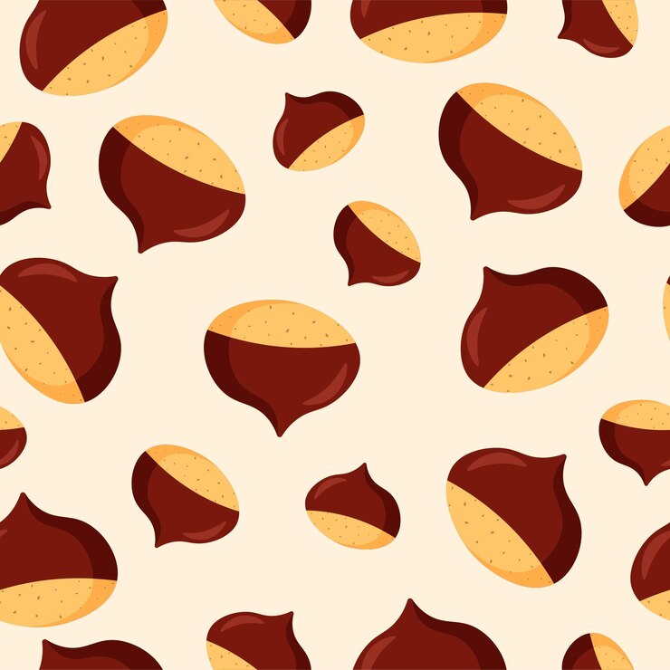 Modello vettoriale senza soluzione di continuità con castagne o noci. Elemento decorativo autunnale. Design per pagina web.