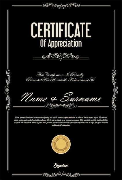 Modello vintage retrò certificato o diploma