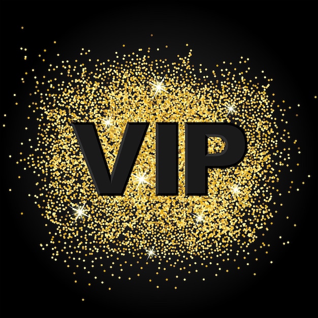 Modello VIP Lettere su polvere d'oro con scintille Carta da visita Banner di lusso Vettore