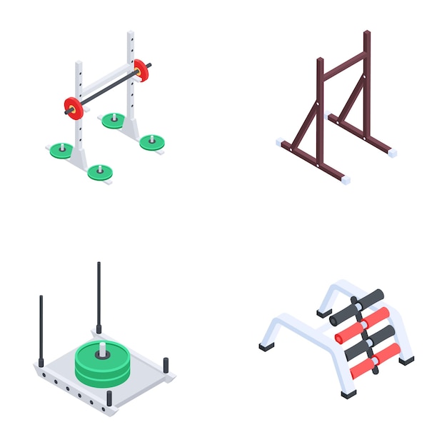 Modern Collection of Workout Isometric Icons (Collezione moderna di icone isometriche di allenamento)