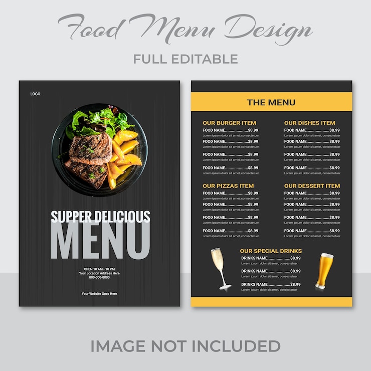 Vettore modern premium restaurant food menu design creative corporate eye catching black amp red food menu