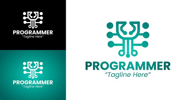 Modern Programmer Logo in Gradient Teal e White Ideale per aziende di codifica e sviluppo software