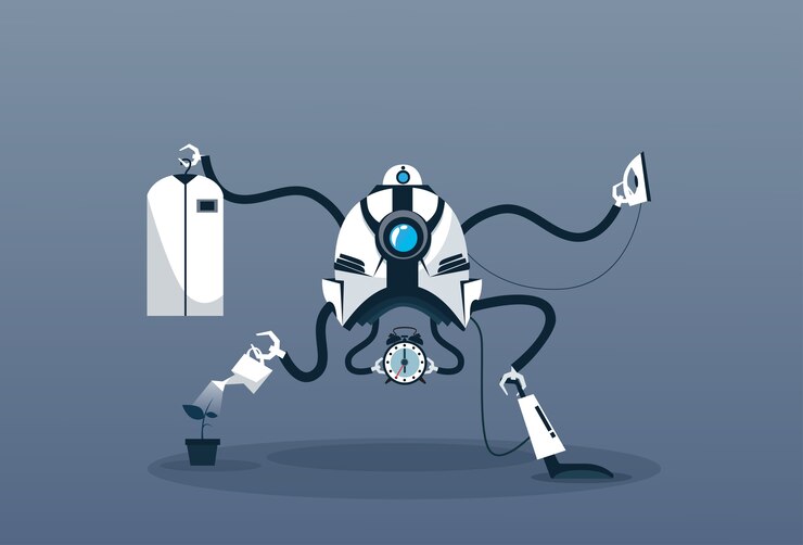 Vettore modern robot housekeeping 