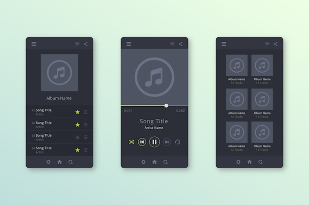 Moderna interfaccia app lettore musicale