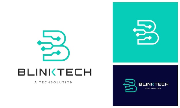 Moderna lettera iniziale B con tecnologia digitale wire link connessione internet logo design