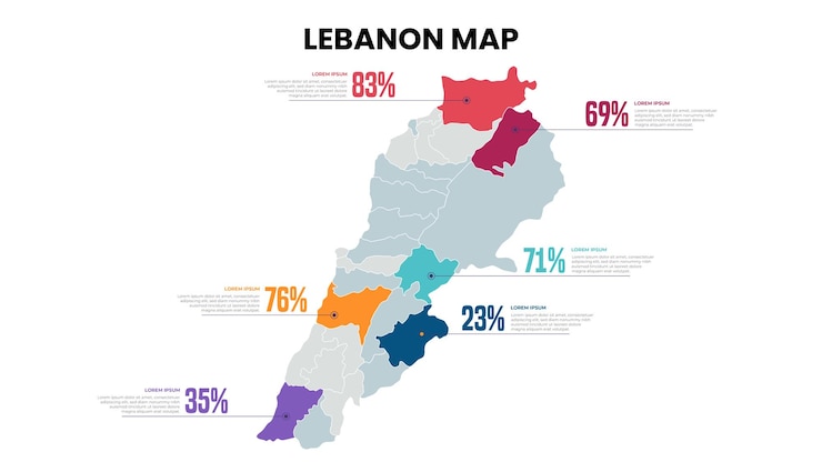 Vettore moderna mappa del libano percentuale modello infografico mappa infografica dettagliata del libano