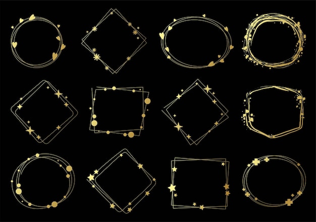 Moderne cornici dorate in stile minimalista con elementi di cuori stelle incrociate cerchi di fiocchi di neve
