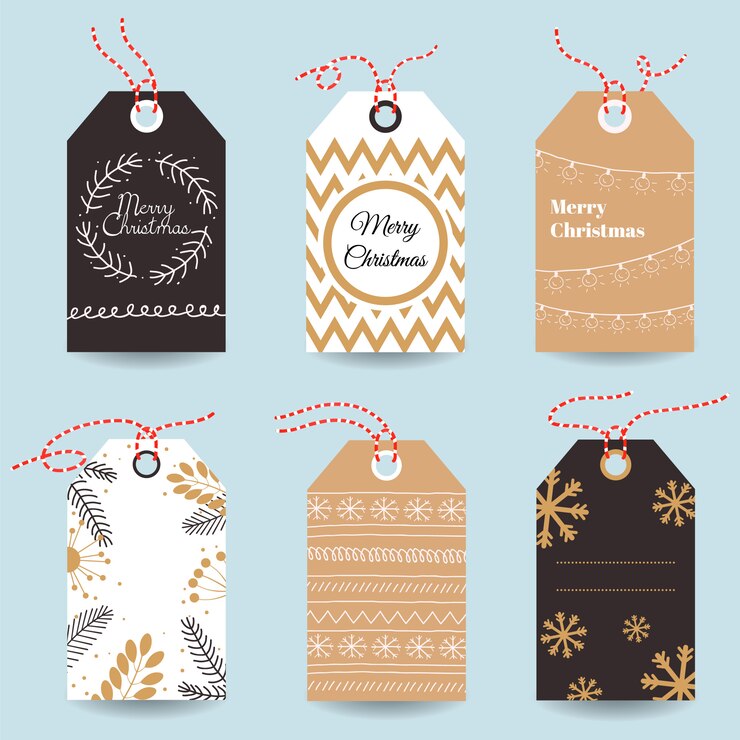 Vettore moderne etichette e cartoline regalo di natale.