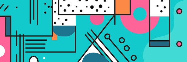 moderni banner vettoriali astratti Forme geometriche piatte di diversi colori con contorno nero in memp