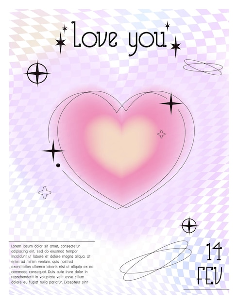 Moderni modelli di design per il Giorno di San Valentino poster a gradiente fluido con forme lineari alla moda minimalista 2000 estetica con cornice arcuata lineare tipografia sfocata sfondo pastello pallido