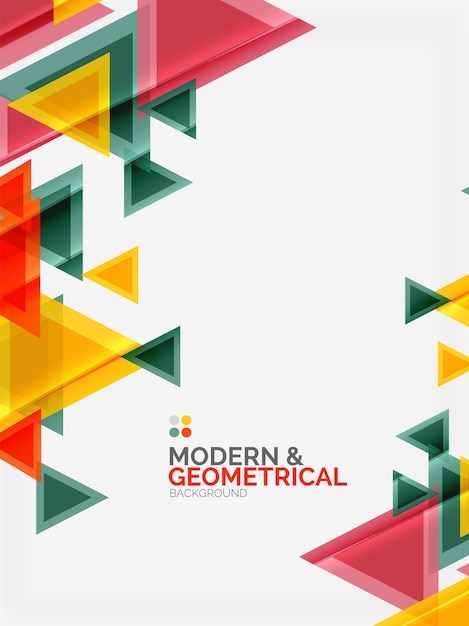 Moderni triangoli geometrici colorati con effetto lucido lucido con esempio di testo modello di background astratto vettoriale per il tuo messaggio di slogan o presentazione