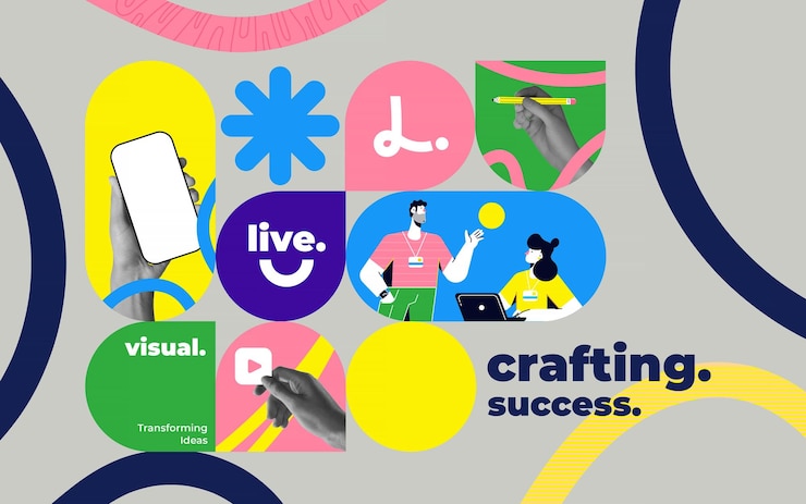 Vettore moderno collage geometrico che illustra il business digitale