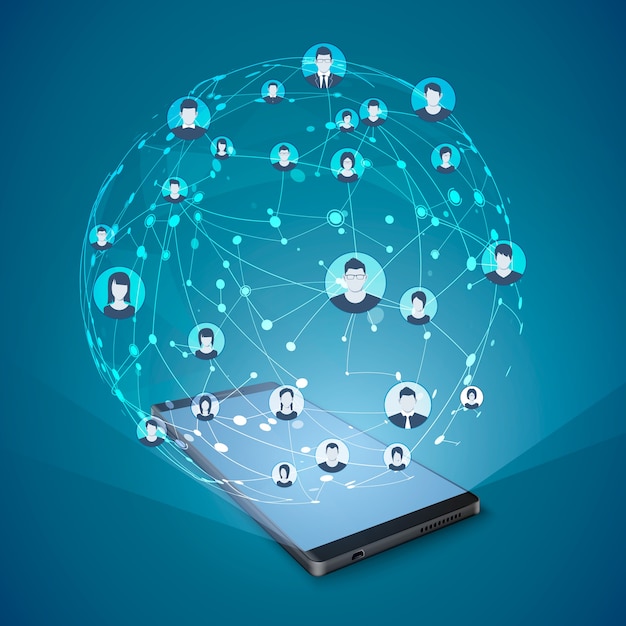 Moderno concetto di social media. Internet mobile e social networking.