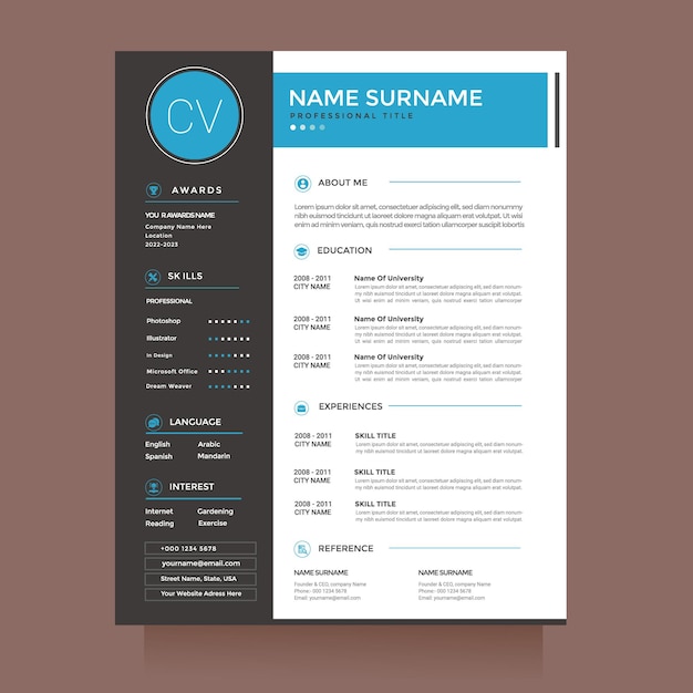 Moderno CV professionale Riprende pulito minimale Vector Layout per il lavoro aziendale multiuso