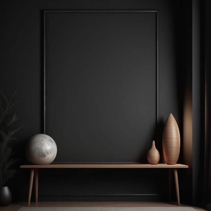 Vettore moderno design d'interni stanza vuota con parete nera 3d rendering moderno design di interni vuoto