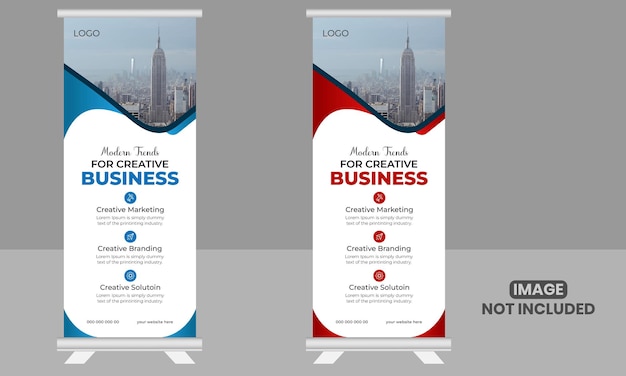 Moderno e creativo vettore business roll up display standee a scopo di presentazione