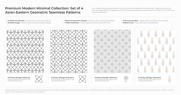 Moderno Minimal Geometric Seamless Pattern Set Arabo Persiano e Orientale Vettore di design bundle