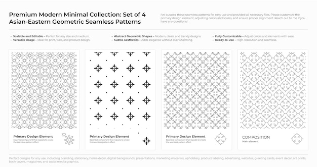 Moderno Minimal Geometric Seamless Pattern Set Arabo Persiano e Orientale Vettore di design bundle