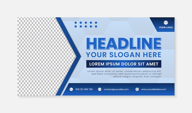 Moderno modello di banner a sfondo azzurro esagonale