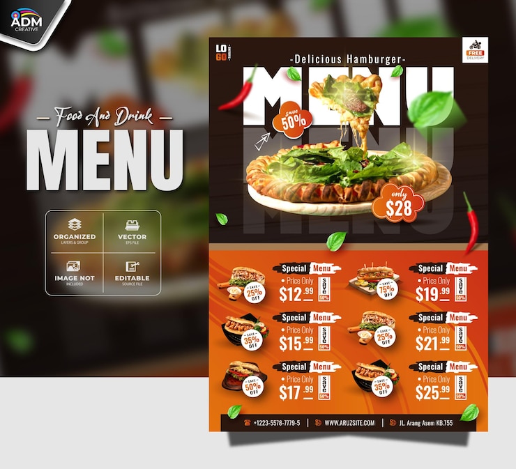 Vettore moderno modello di menu di cibo e bevande