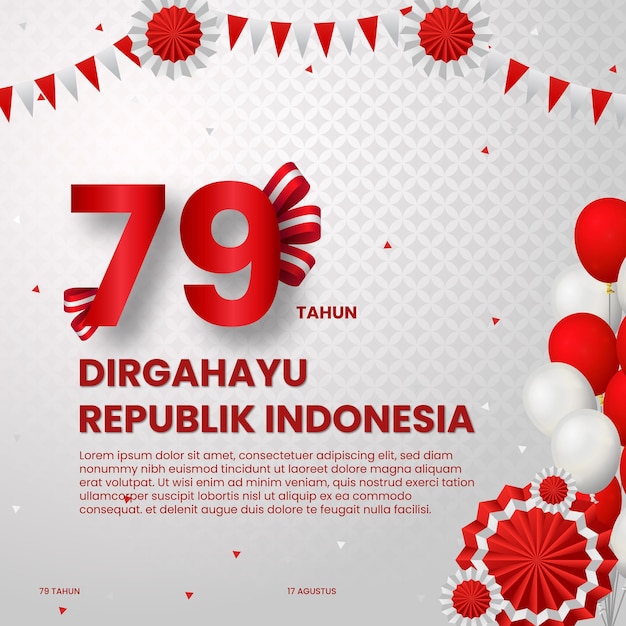 Moderno modello di post sui social media per il saluto del giorno dell'indipendenza dell'Indonesia