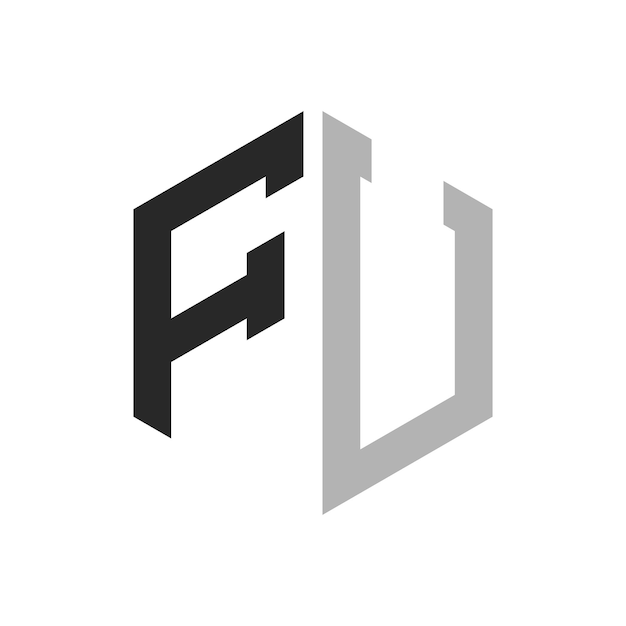 Moderno modello di progettazione del logo dell'esagonale FU Elegante concetto iniziale del logo della lettera FU